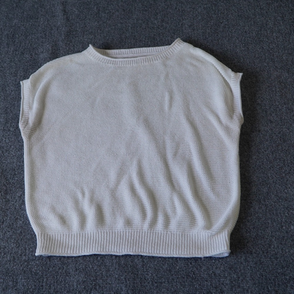 LOFT Cream Short Sleeve Crewneck Knit Sweater